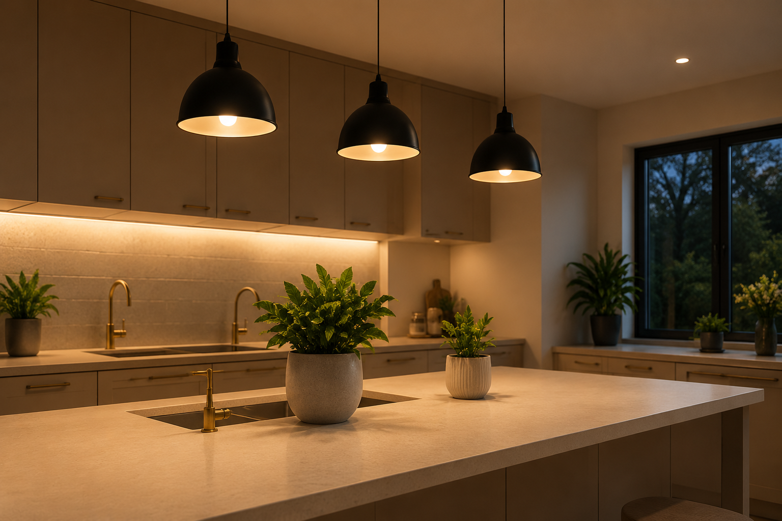 Warm modern kitchen lighting upgrade